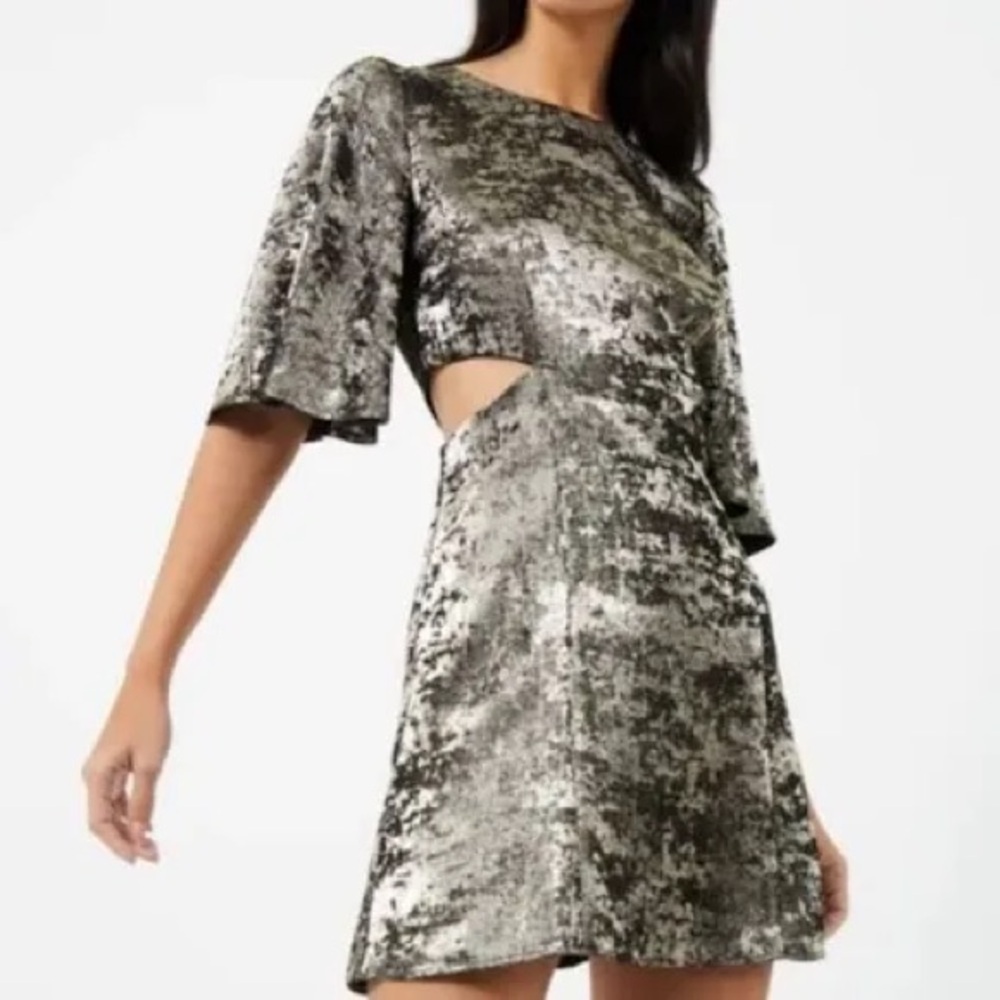 french connection cut out merallic gold moni dress 2